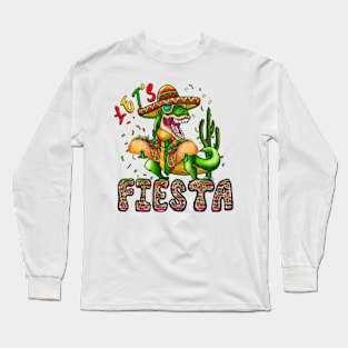 Let's Fiesta Mexican Dino Trex Cinco De Mayo Leopard Funny Long Sleeve T-Shirt